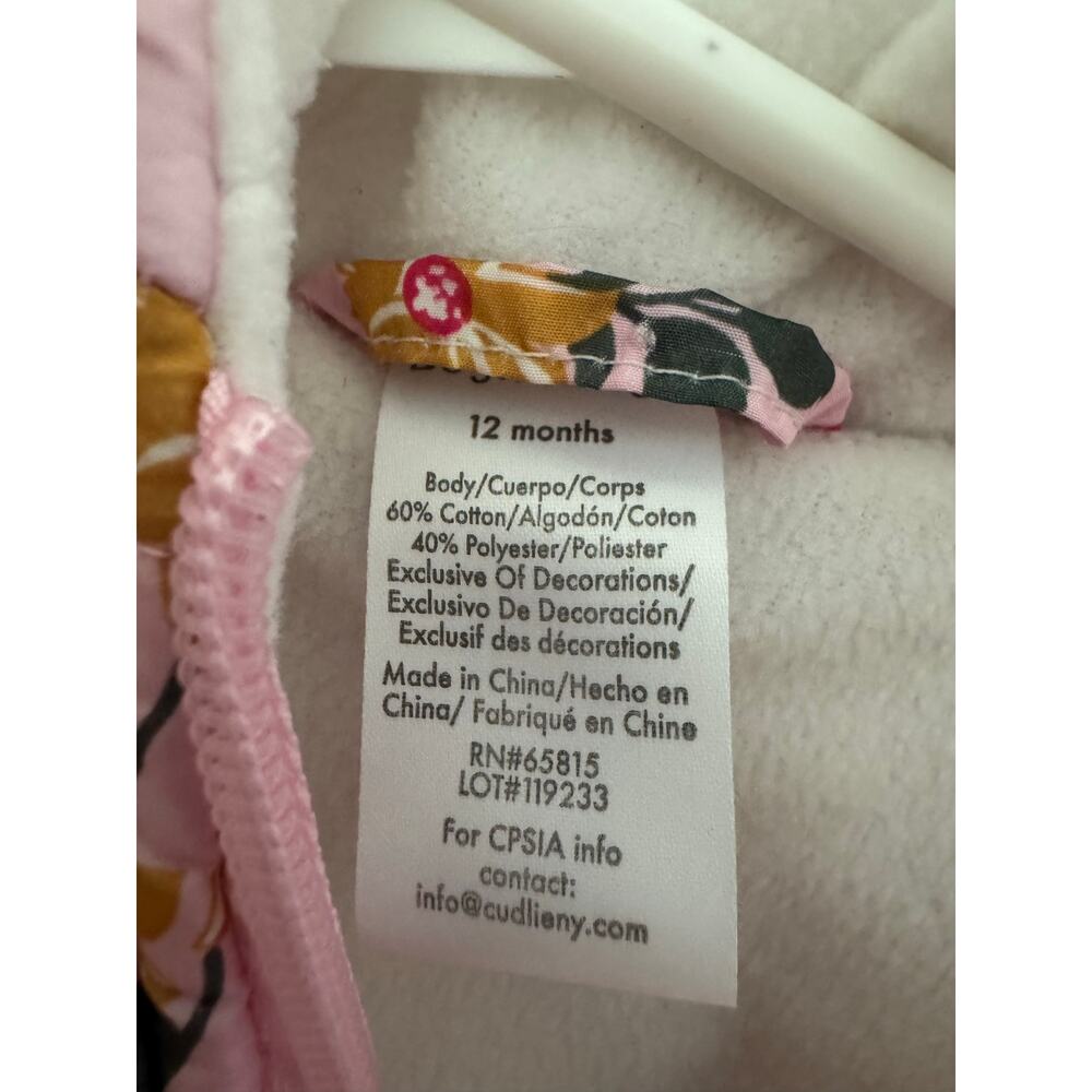 Little Beginnings Floral Hooded Puffer Jacket Bear Ears Pink 12 Months - Picture 3 of 8